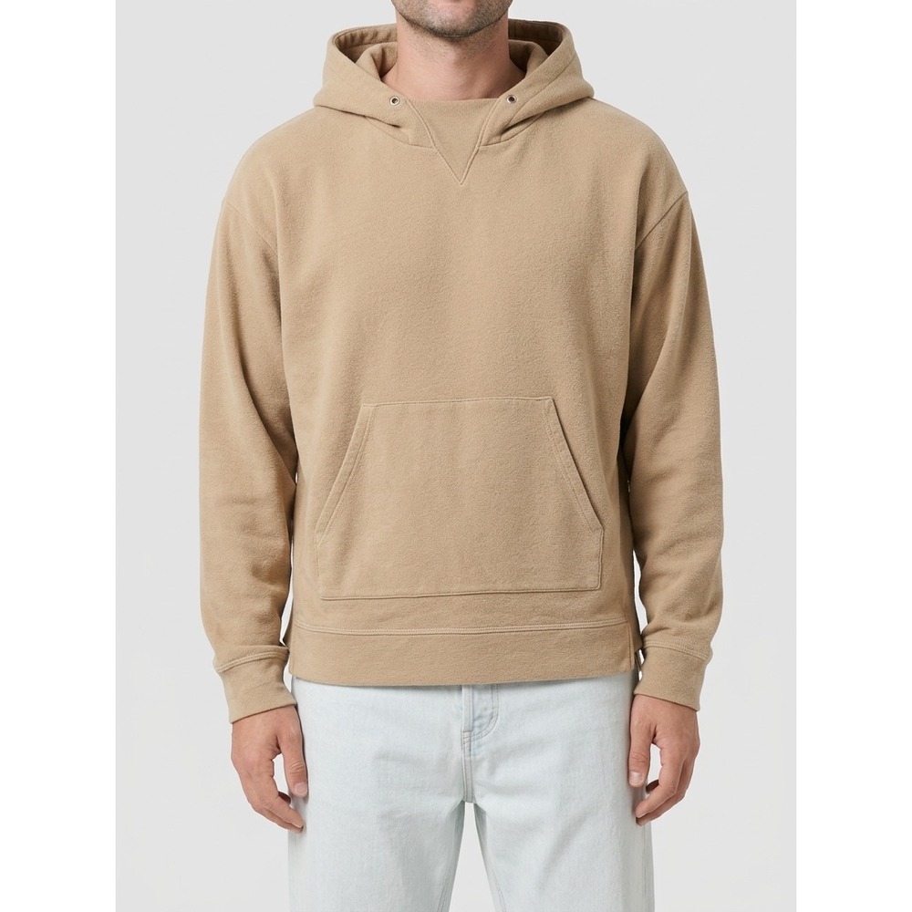 John Elliott Beach Hoodie Tan Khaki Pullover Sweatshirt Quiet Luxury Cotton XL